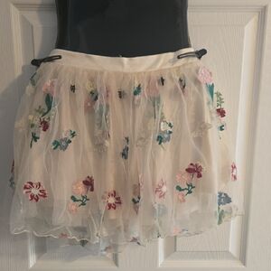 Sugar Thrillz Cream Floral Tutu With Embroidered Flowers, Butterflies, Bee